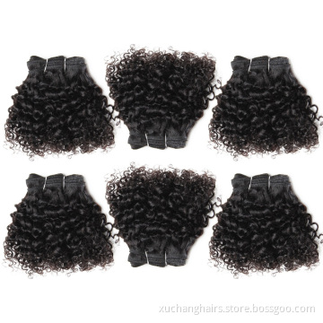 Natural Color 8 inch short curly human hair weft weave brazilian remy hair extension afro curly weave cheap human hair Bundles